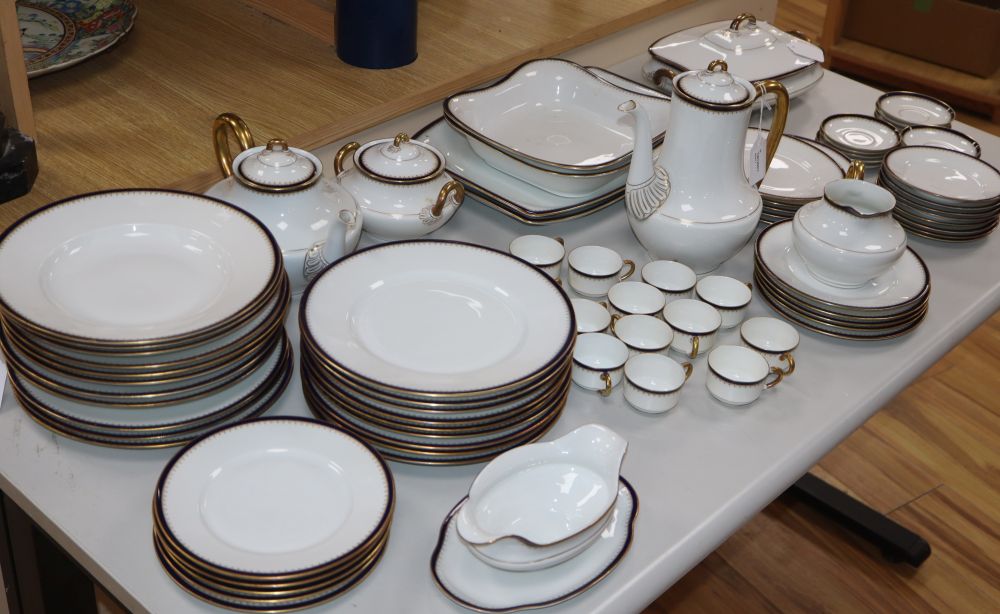 A Villeroy & Boch Johann Haviland part table service, banded in cobalt blue and gold,